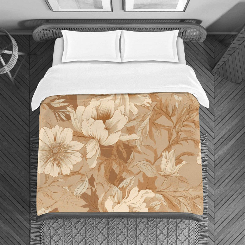 Floral Brown/Gold Microfiber Duvet Cover, Twin Duvet Cover