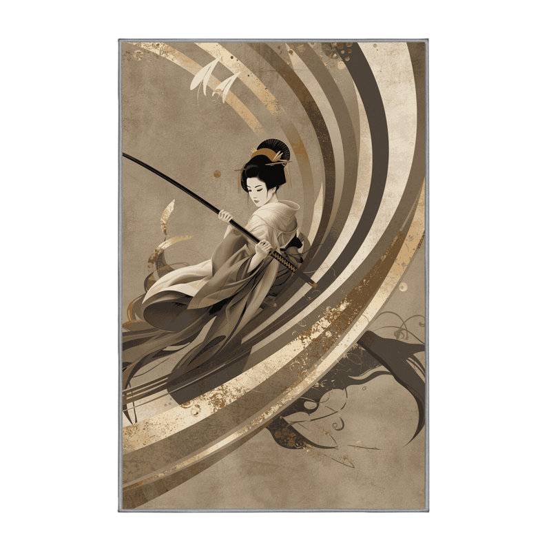 Tapis en peluche douce et moelleuse Durden Geisha avec Katana Posh & Luxe, 7 x 9