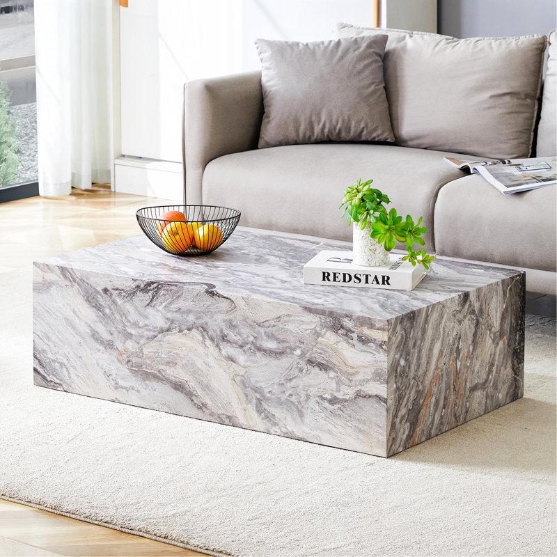Table basse moderne en panneau de fibres à densité moyenne avec motif en marbre - 39,37 x 23,62 x 11,81 pouces - Design élégant et durable