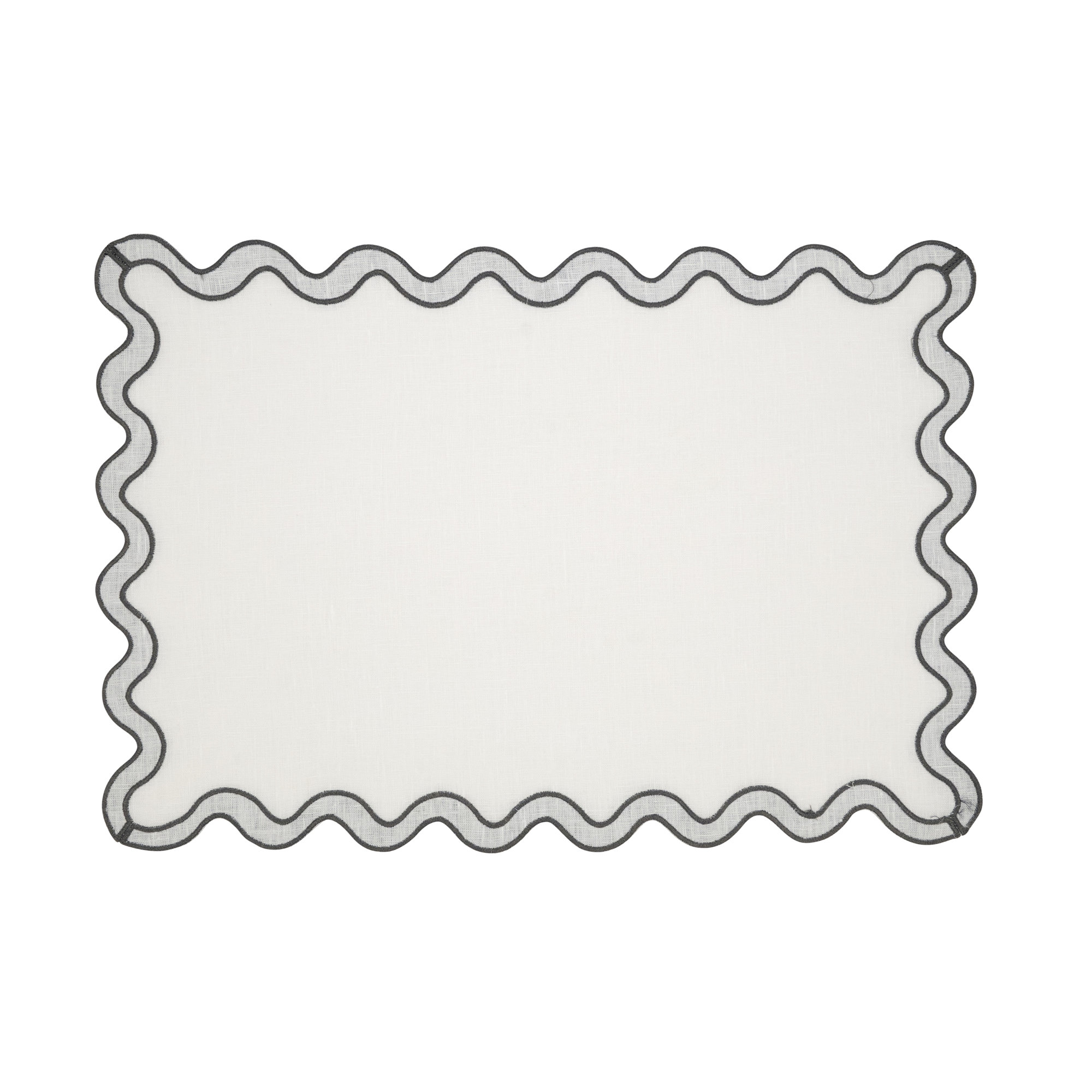 100% Linen Eco Scallop Border Placemat (Set of 4), Gray