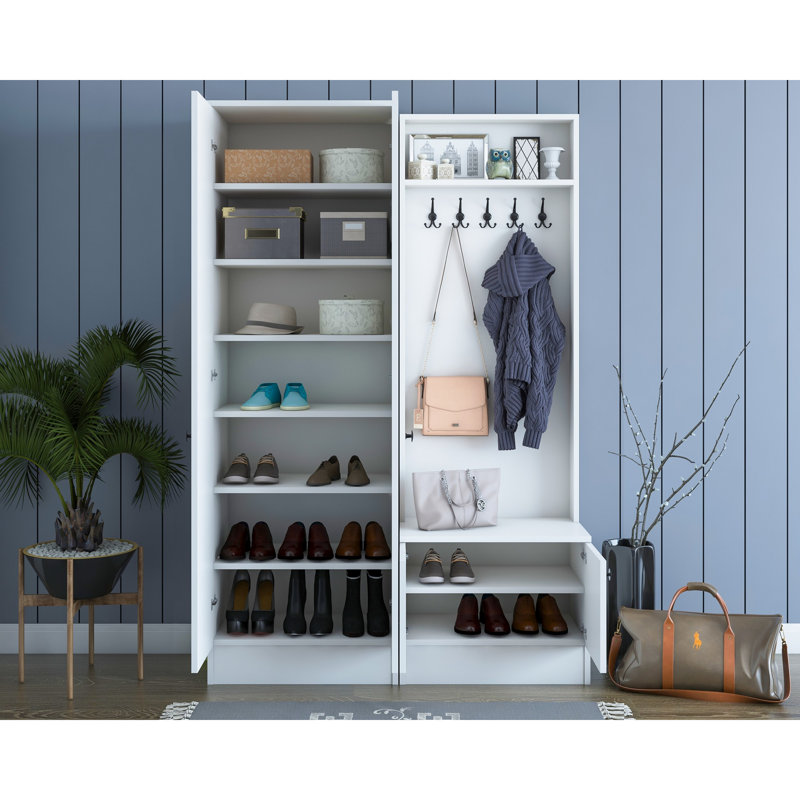 Modern Hall Stand with Multipurpose Hanging Rack & Shelves, White, 47.1 x 72.0 x 14.7 inches | 100% Melamine Coated Particle Board, 0.7 inches Thick | Stylish Scandinavian Design, Perfect for Entryway & Storage