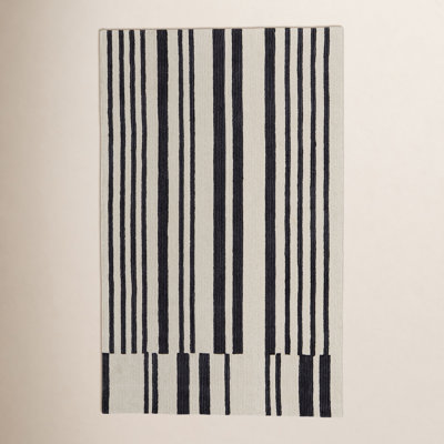 Ryo Ivory Black Hand-Tufted Striped Rug