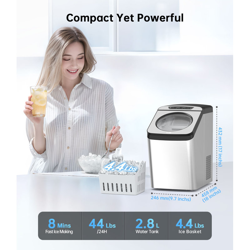 Comptoir de machine à glaçons WIE Nugget, 44 lb en 24 heures, machine à glaçons à granules autonettoyante, réservoir de 0,75 gallon et pelle inclus, machines à glaçons concassées pour la maison / le bureau / le bar / la fête, argent