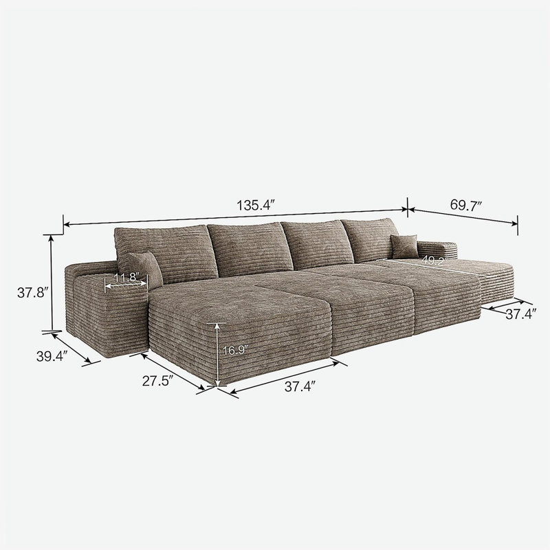 Canapé de 135 po pour canapé modulaire de 6 po, 6 pièces, sans assemblage, chameau (tissu en velours côtelé moelleux)