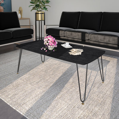 Table basse rectangulaire avec plateau en panneau de fibres à densité moyenne et base en fer - Table d'appoint facile à assembler