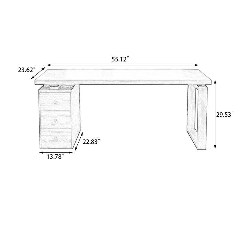Bureaux rectangulaires en bois massif noyer foncé, H 29,53 po x l 55,12 po x P 23,62 po