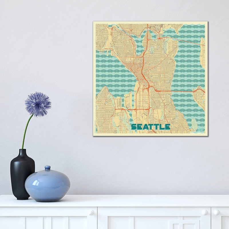 Seattle Retro Urban Blueprint Map by Hubert Roguski - Wrapped Canvas Print, 45.72 cm H x 45.72 cm W x 1.91 cm D