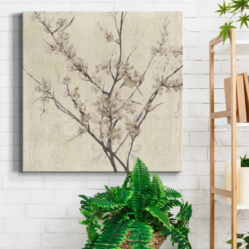Fleurs neutres sur toile tendue crème I-Premium - prêt à être accroché, H 40 po x l 40 po x P 1 po