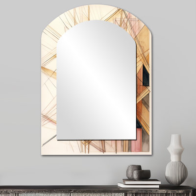 Minimaliste or et beige - miroir décoratif arqué de formes abstraites, miroir mural asymétrique moderne, impression d'art en métal