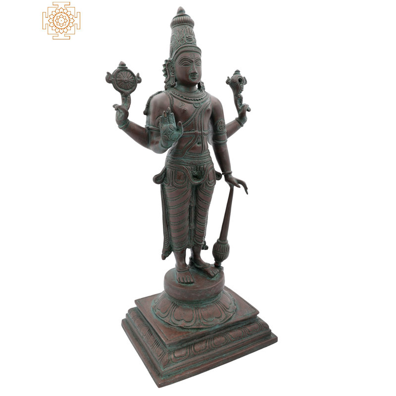 Chaturbhuja Bhagawan Vishnu debout sur piédestal Figuire