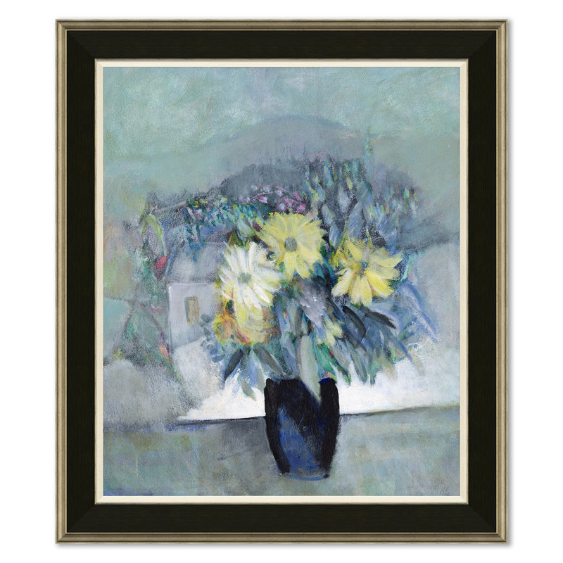 Vase bleu - peinture marguerite jaune