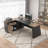 L-Shaped Executive Desk with Sliding Cabinet Doors, Power Outlet Panel and Front Apron, File Storage Shelves, Modern Large Computer Desk for Home Office-932810727-938123336