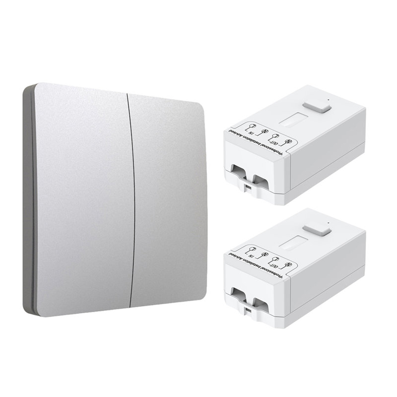 Ener - J 2 Gang Wireless Kinetic Switch and Two 500W RF Receivers White 240V, Silver