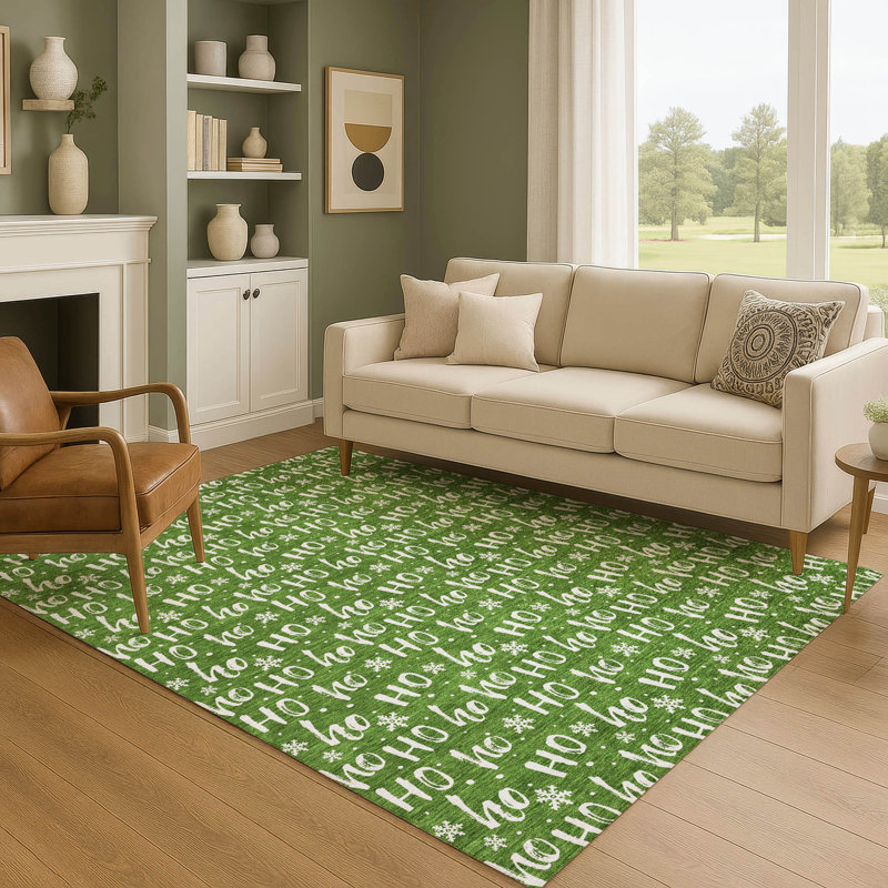 Tapis de Noël haut de gamme lavable à la machine AMF1814 HoHoHo, Rectangle 9 pi x 12 pi