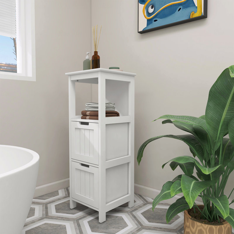 Armoire de rangement de salle de bain avec 2 tiroirs et 1 tablette de rangement, armoire de rangement autoportante en bois
