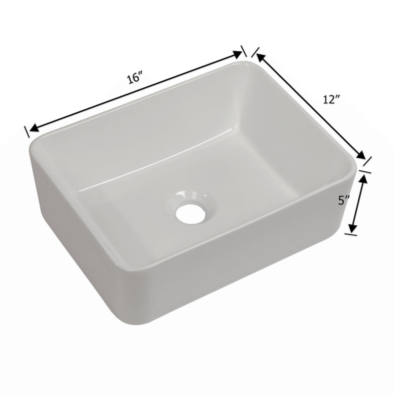 Lavabo de salle de bain vasque rectangulaire en céramique 16 po x 12 po, Robinets à monotrou, Blanc