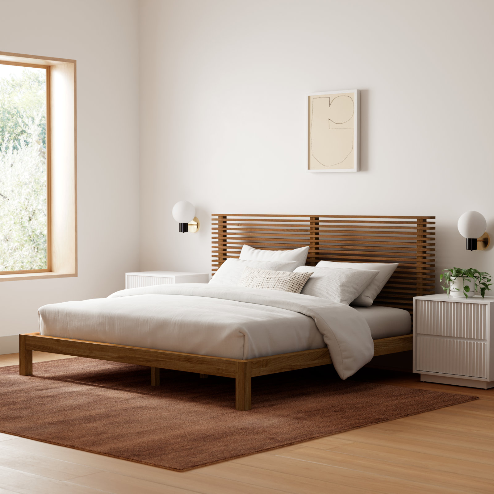Finnian Solid Wood Bed, California King, Walnut