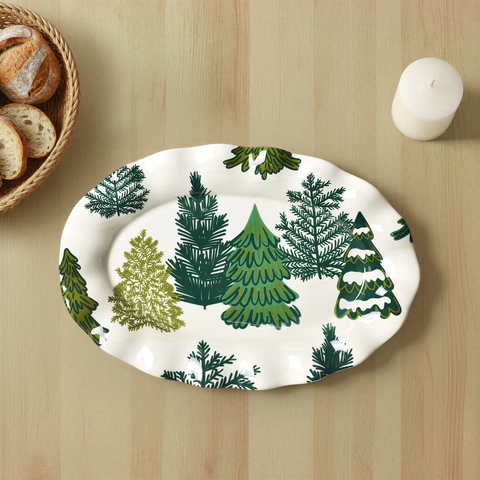 Friendly Firs 15 Ruffle Oval Platter