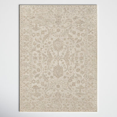 Cece Beige Hand-Tufted Wool Floral Rug
