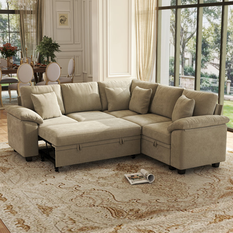 Canapé-lit modulaire convertible 86 po avec rangement dissimulé et accoudoirs rembourrés ergonomiques, Brown Chenille