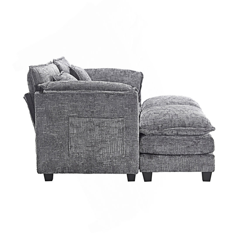 Zuri Upholstered 2-Seater Sectional Sofa with Ottomans, Gray Chenille