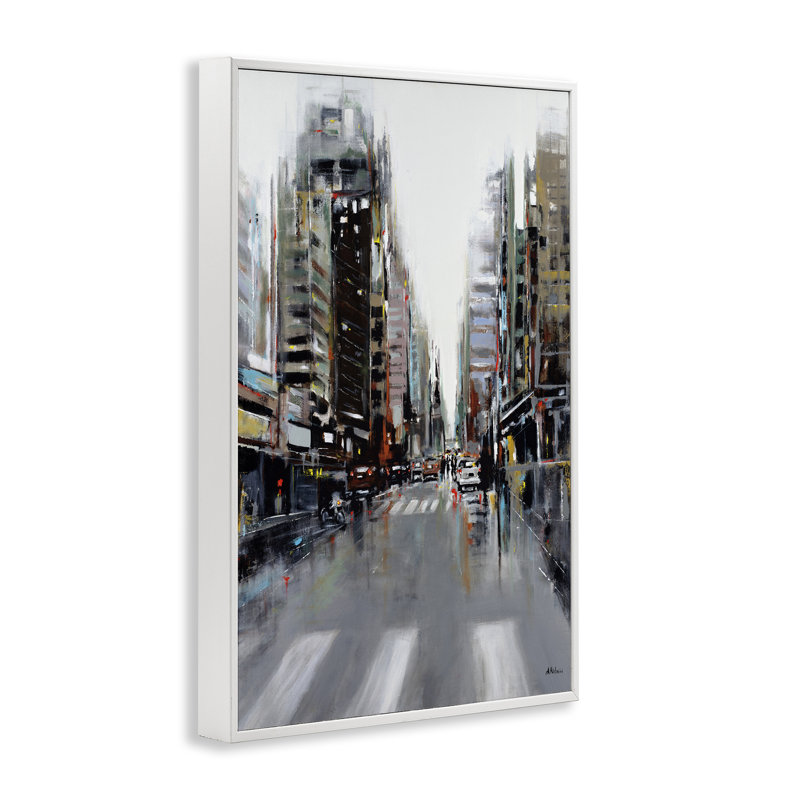 Giclée encadrée, La Ville, par Aziz Kadmiri, H 18 po x l 12 po, Estampe numérique encadrée blanc bord de mer