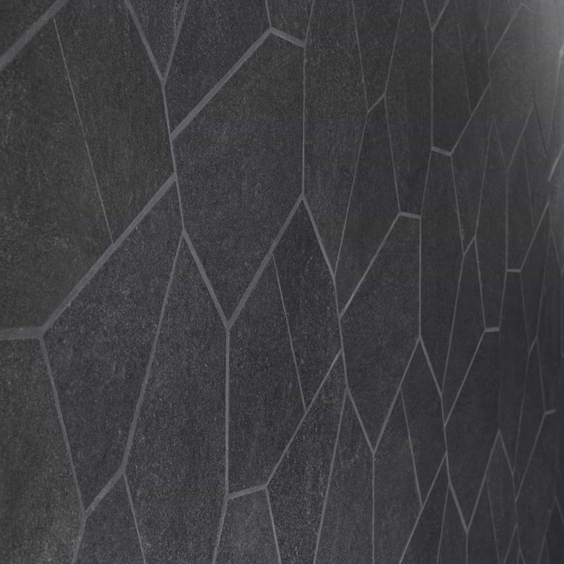 Era 12x20 Organic Pattern Matte Limestone Look Porcelain Mosaic Tile, Charcoal Black
