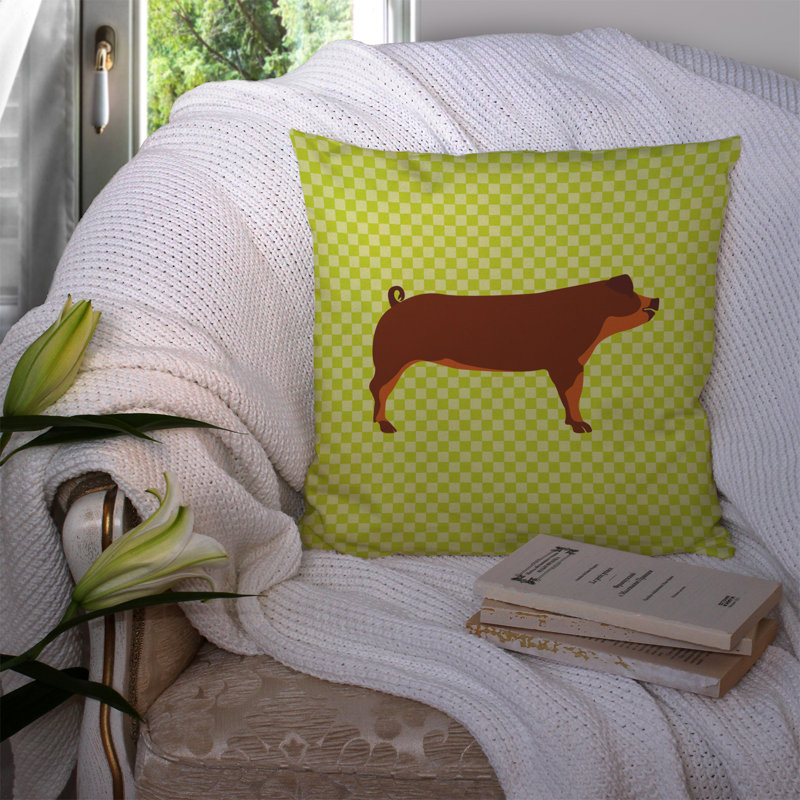 Coussin décoratif extérieur porc check, Vert, 14 po x 14 po
