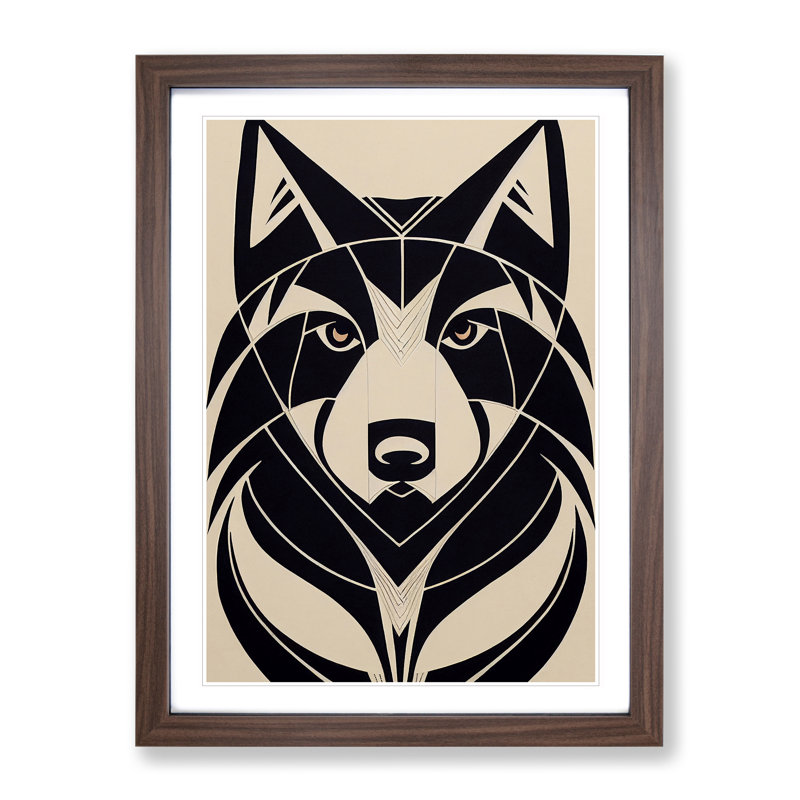Wolf In Abstract No.3 - Wall Art, 66cm H x 48cm W, Walnut Framed Paper, White