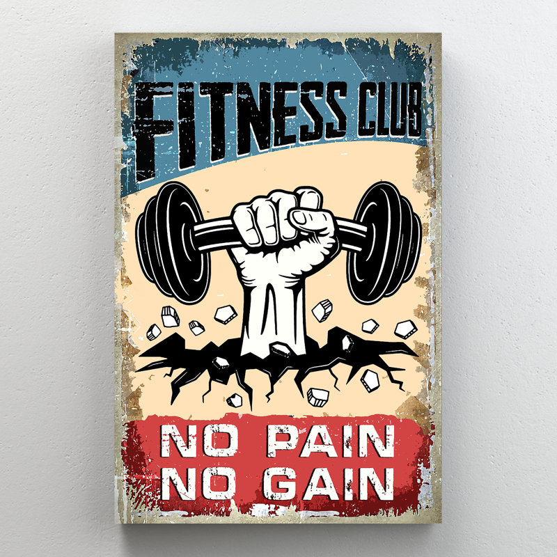 Club de remise en forme avec haltérophile - No Pain No Gain - 1 pièce, impression sur toile tendue