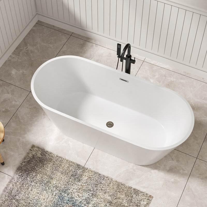 Baignoire de trempage blanche autoportante en acrylique 63 "x 29,5" avec bonde 63 "x 29,5"