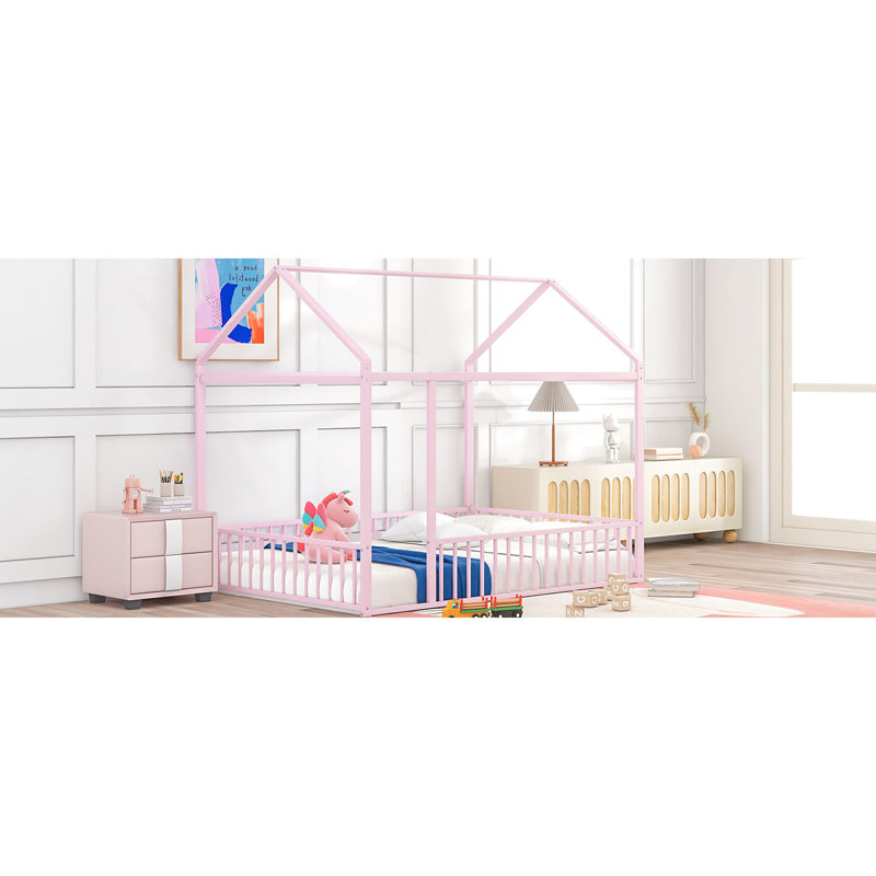 Lit en métal avec clôture rose - crée un espace de sommeil confortable et divertissant pour assurer un sommeil sécuritaire