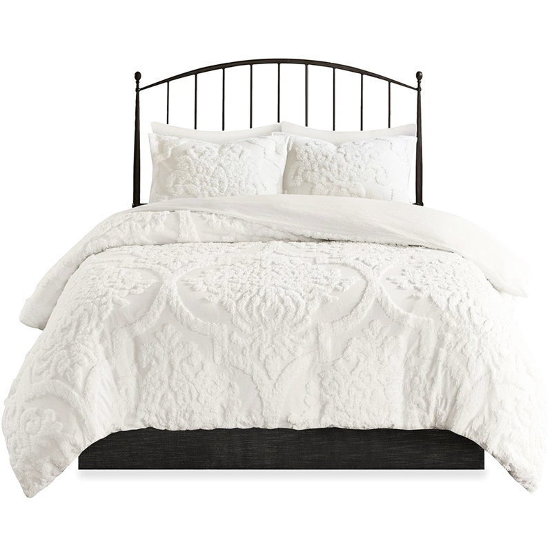 Literie en chenille de coton Shabby Chic Queen, avec housse de couette et taies décoratives pour grand lit, Off White