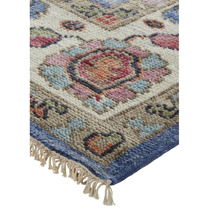 Beall Wool Oriental Area Rug in Blue, Rectangle 7'9" x 9'9"