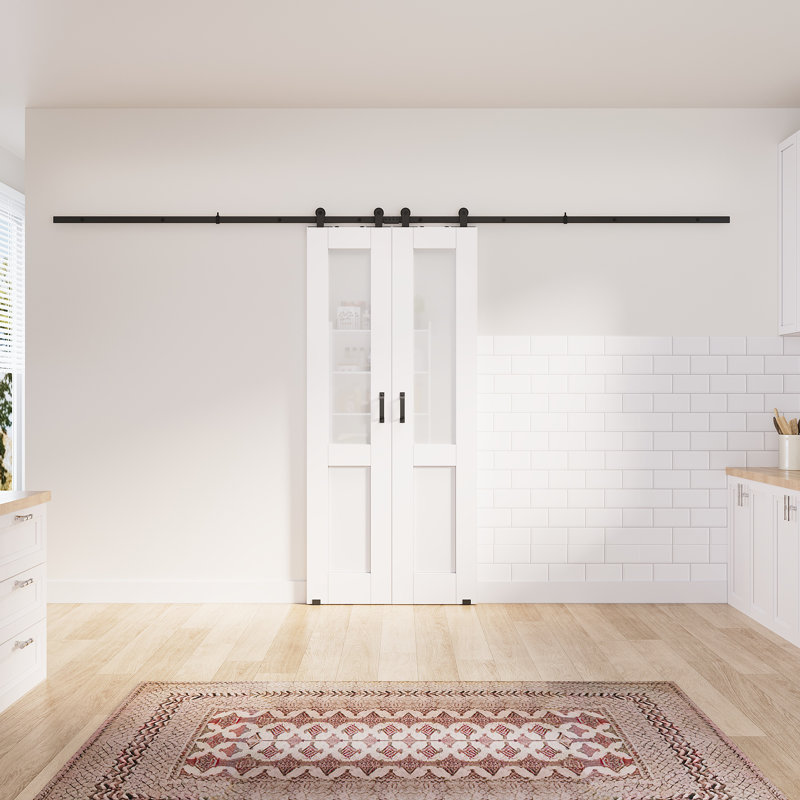 2 x 24 po x 80 po Surface de dalle de porte blanche préfinie avec toute la quincaillerie de porte de grange, 48in.x 80in.