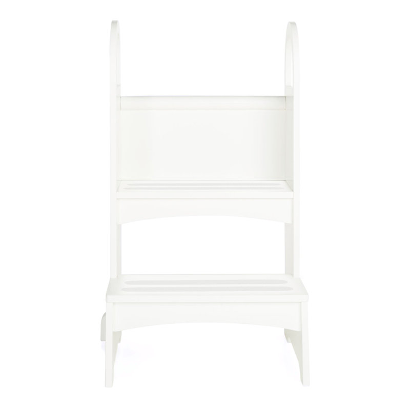 White Wooden Two-Step Stool with Handles and Non-Slip Treads