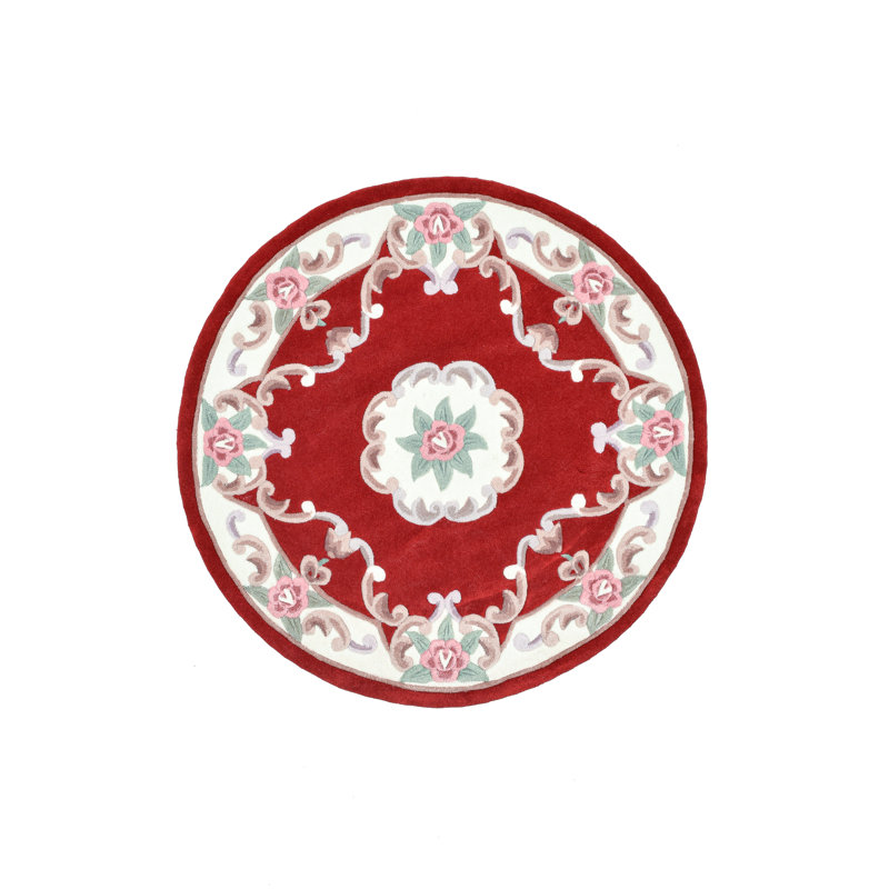 Costilla Floral Hand Woven Hand Tufted Red Area Rug, Round 150cm