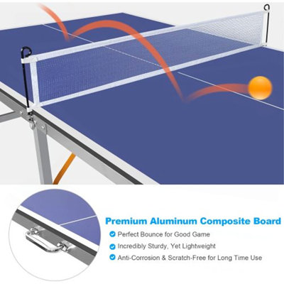 6ft Mid-Size Blue Foldable Portable Ping Pong Table Indoor Outdoor Game Set with Net 2 Paddles 3 Balls