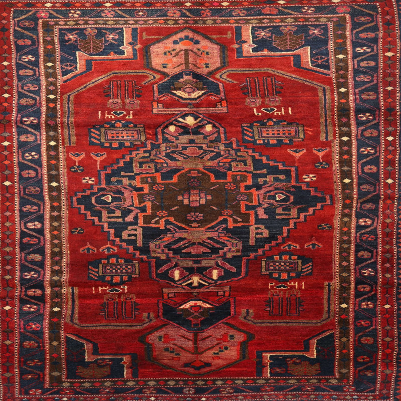 Tapis rouge / brun Southwestern, Carré 3 pi