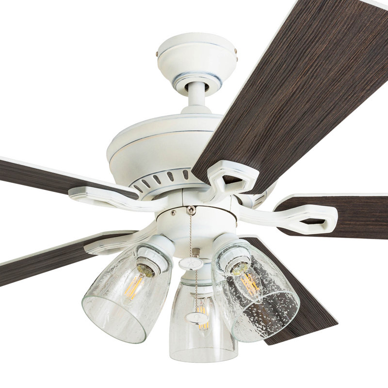 Ventilateur de plafond 52 po Glenmont, Blanc vieilli avec pales en chêne naturel