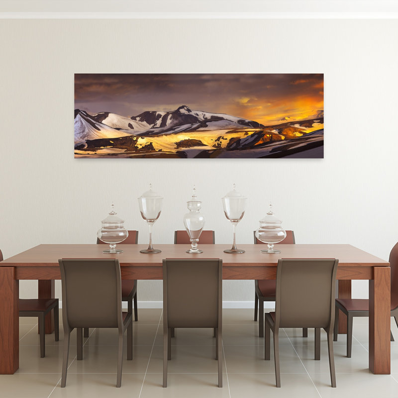 «Majestic Golden Peaks Dramatic Serene Abstract Landscape Mountain», art mural, H 20 po x l 60 po