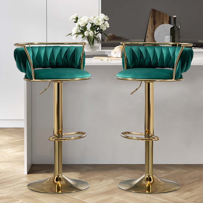Christal Height Adjustable Swivel Bar Stool, Dark Green, Gold