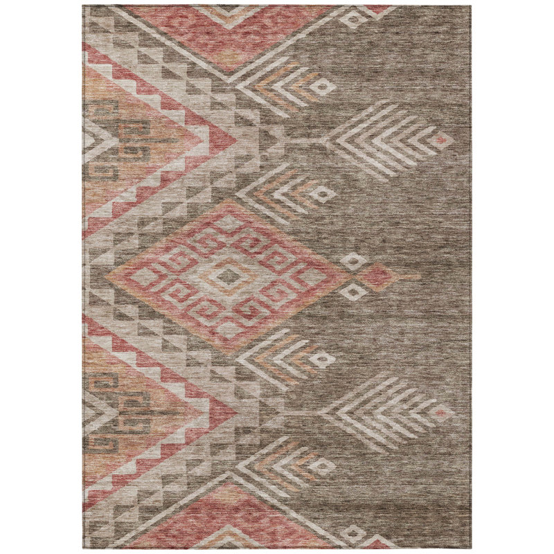 Tapis intérieur et extérieur lavable 9 pi x 12 pi brun et terre cuite Southwestern