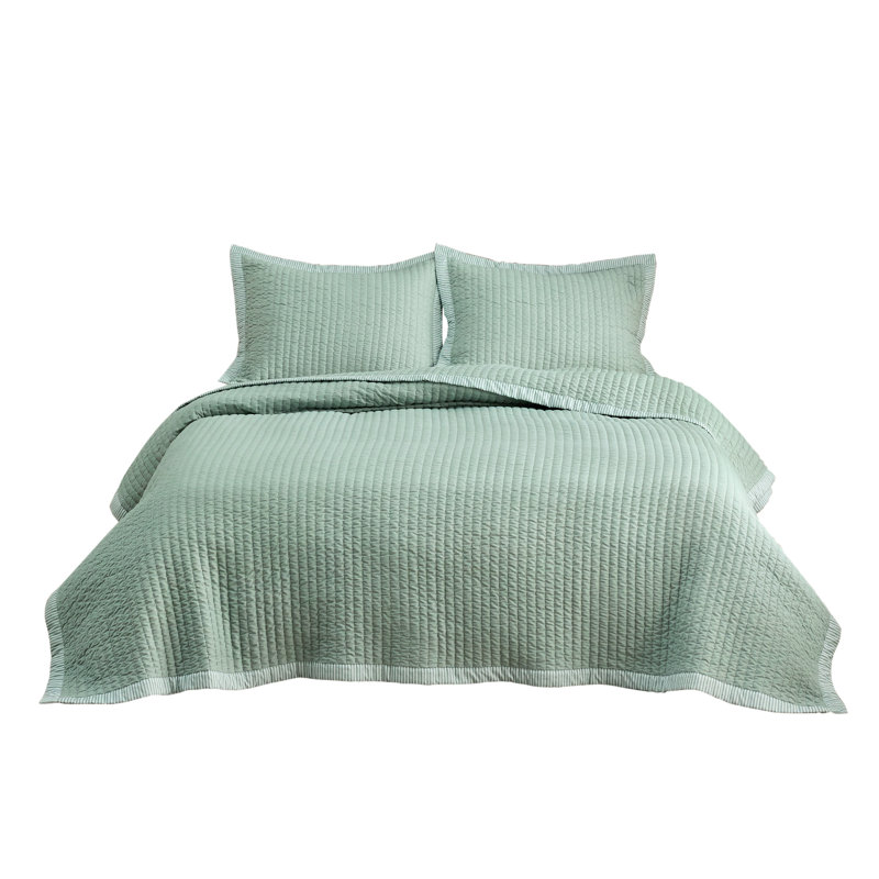  Quilts - Soft Lightweight Quilted Bedspread Coverlet with Contrast Stitching, Iceberg Green, Twin Quilt + 1 Sham