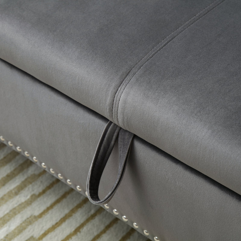 Aijia 63 "Velvet multifonctionnel banc de rangement rectangulaire canapé tabouret boutons capitonné avec garniture cloutée pieds en bois massif avec 1 coussin