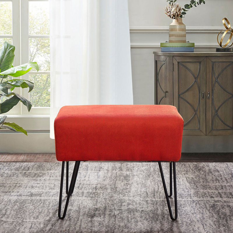 48.3cm Wide Rectangle Solid Colour Standard Ottoman, Burnt Orange Polyester