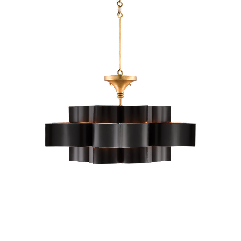 Grand Lotus 6 - Light Chandelier, Satin Black/Contemporary Gold Leaf