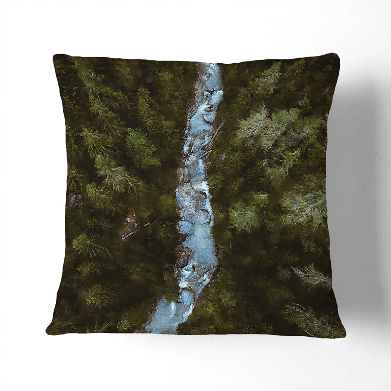Forest Stream in Switzerland Painting Cushion with Filling, 55cm H x 55cm W x 20cm D
