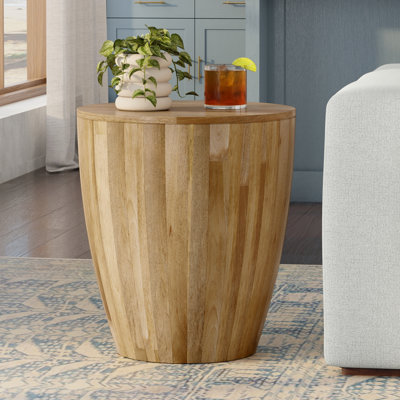 Elmbrook 21"W Solid Mango Wood Modern Drum End Table by Loon Peak