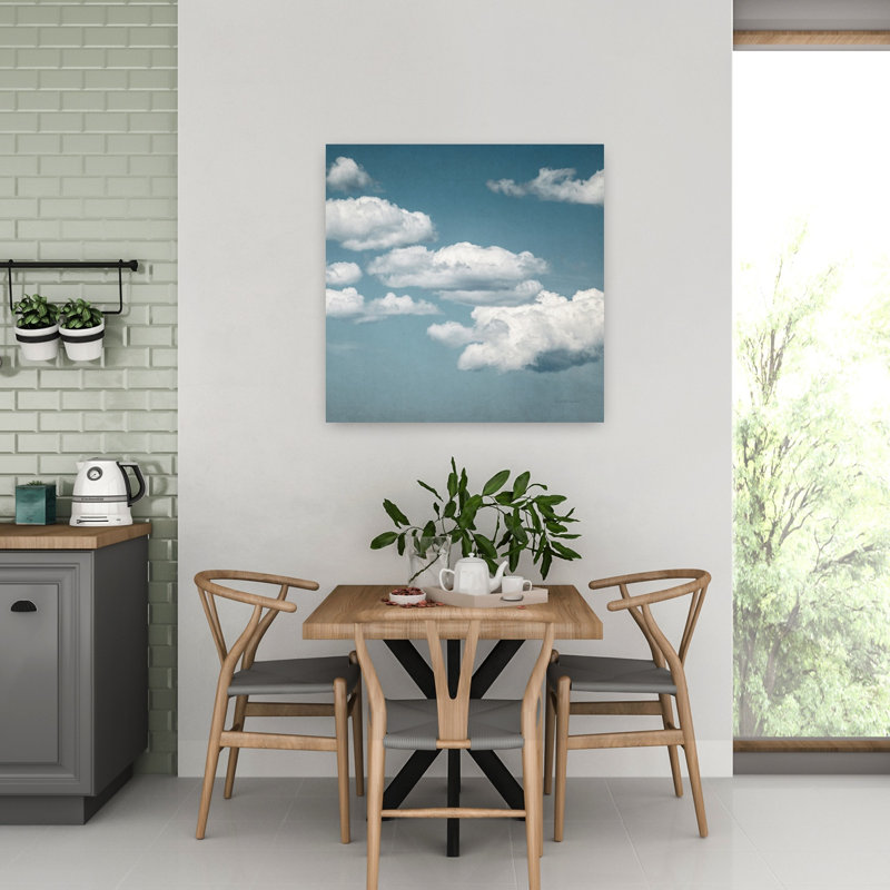 Art contemporain contemporain avec des nuages bleus, H 32 po x l 32 po